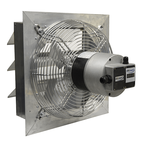AX-EC Series aluminum wall exhaust fan with EC motor.