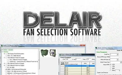 Screenshots of fans being configured in the Delair fan selection software.