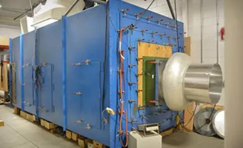HVAC testing lab running tests on a spun aluminum exhauster.