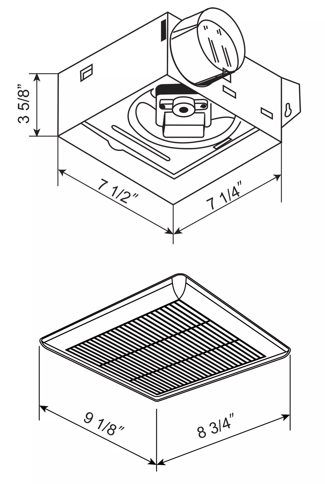 Dimensions du ventilateur d’extraction de plafond de la série C