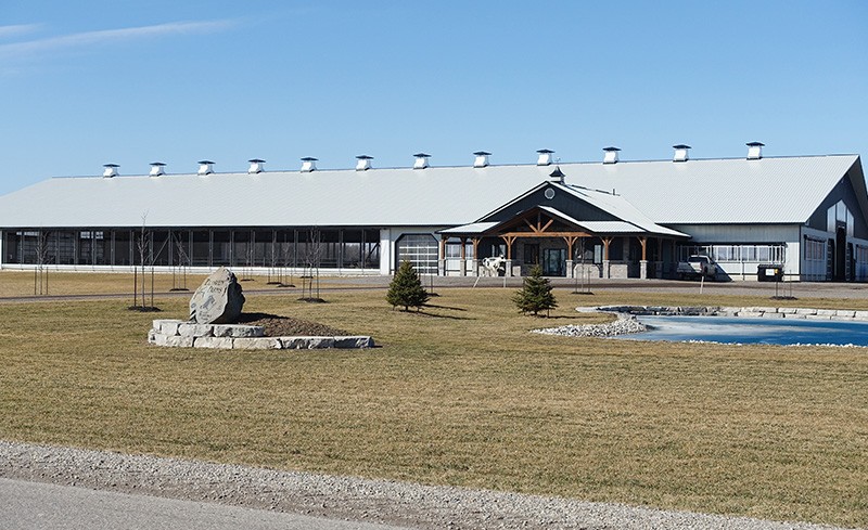 Ferme laitière récemment construite avec système de ventilation naturelle.