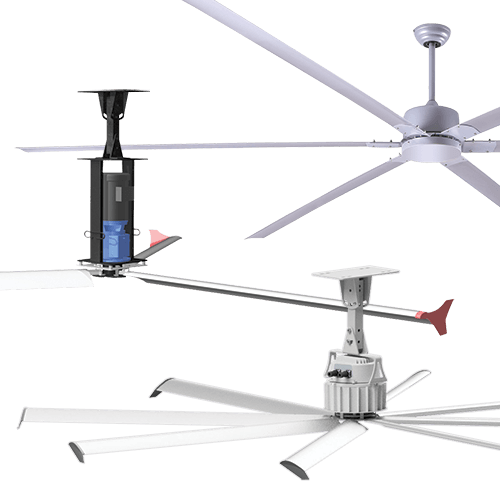 Ventilateurs basse vitesse à haute vitesse : Tri-Lite, Hexa-Lite et FanBos.