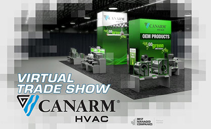 Version numérique de la configuration du stand de Canarm CVC avec les produits de CVC exposés.